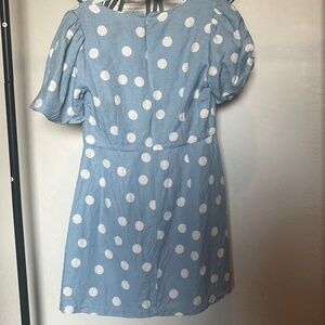 Loft Light Blue Dress with White Polka Dots